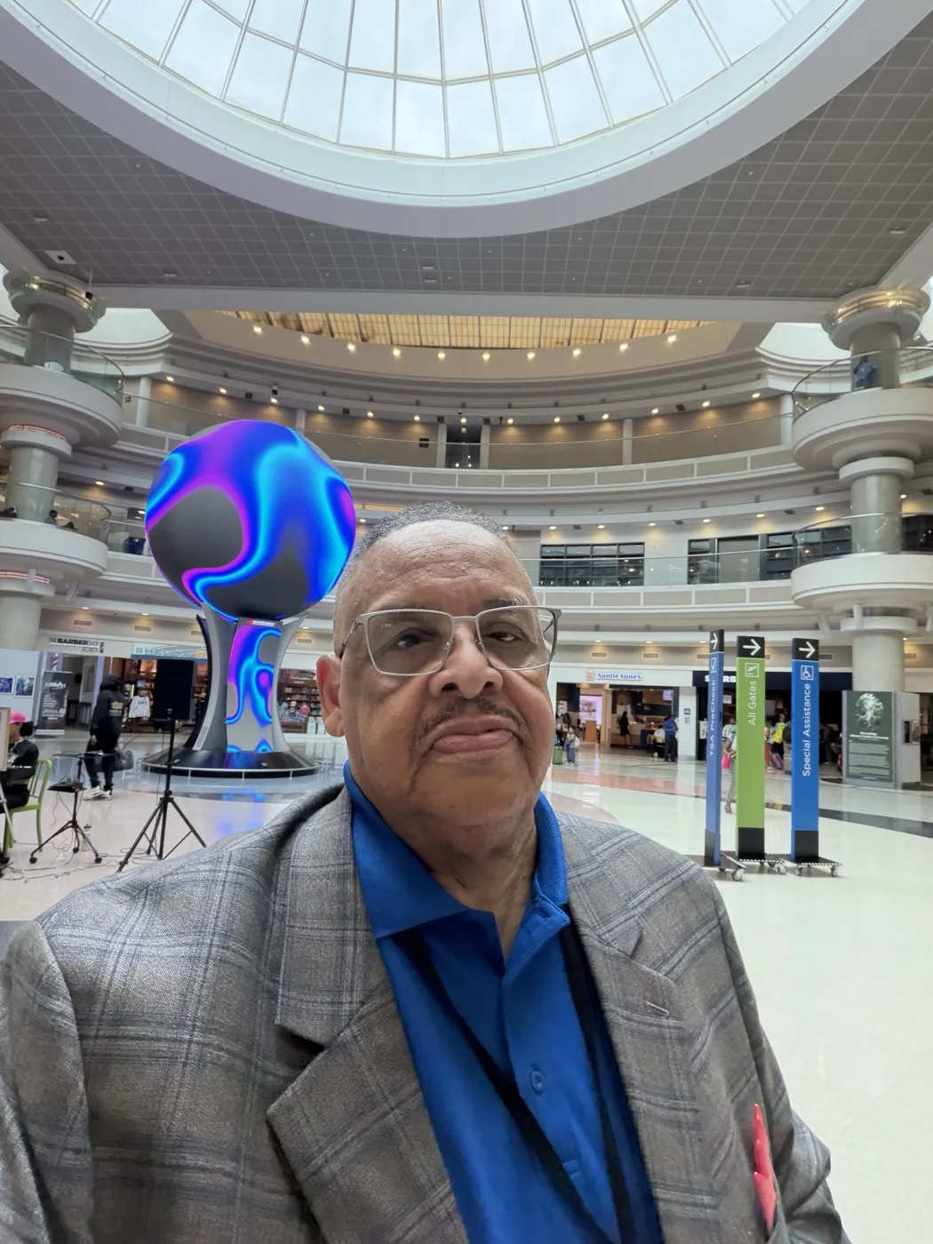 Daryl Milliner Sr. in the atrium of Hartsfield-Jackson Atlanta International Airport, July 2026