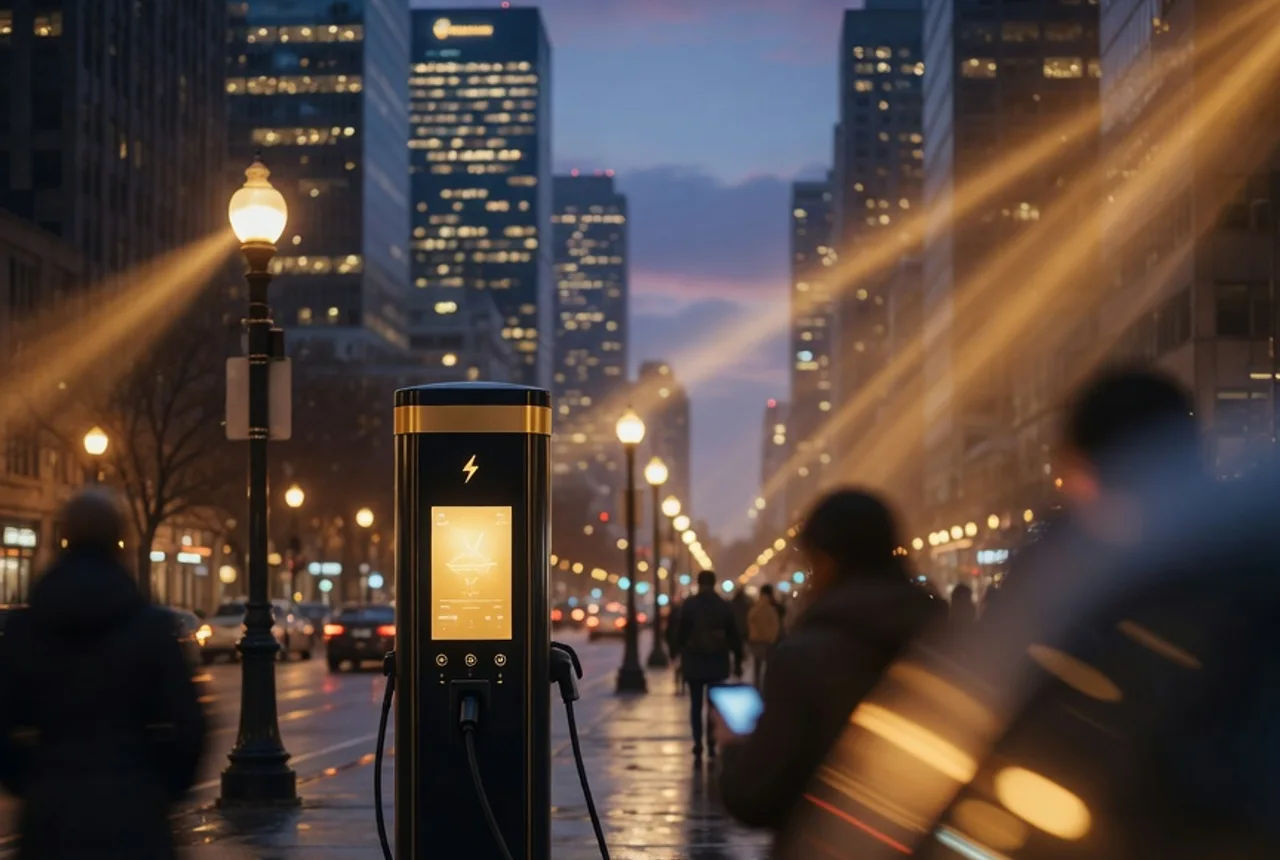 Smart city street with connected infrastructure